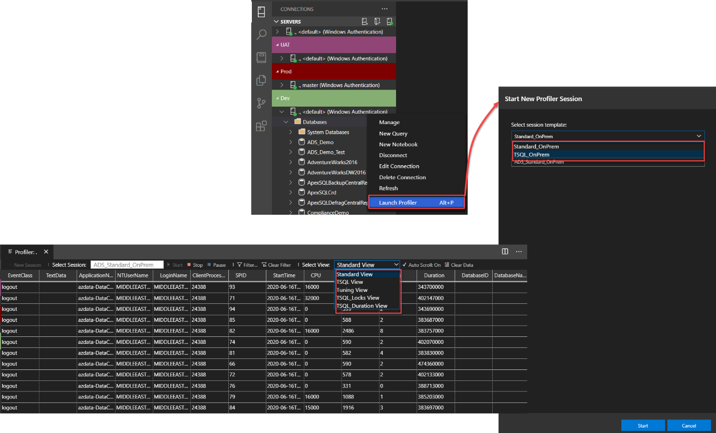 SQL Profiler views