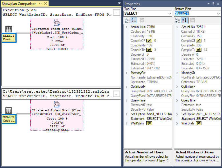 SQL Server execution plan compare