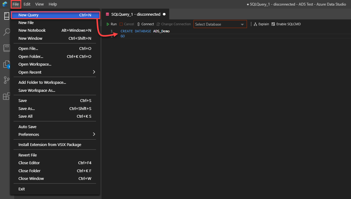 using CREATE DATABASE 