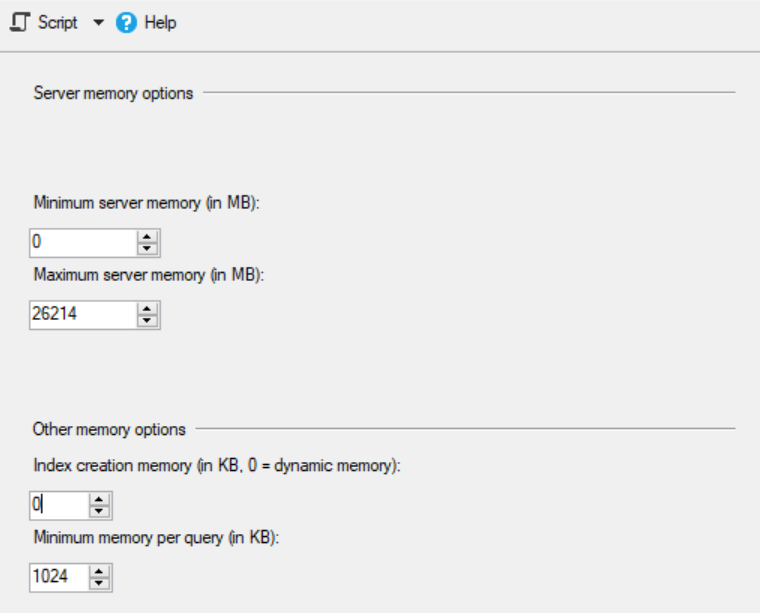 Using the SQL Server Management Studio, select Properties then Memory