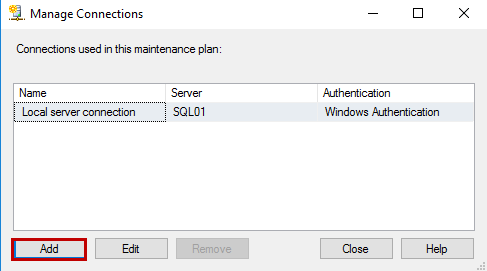 Manage connection dialog box