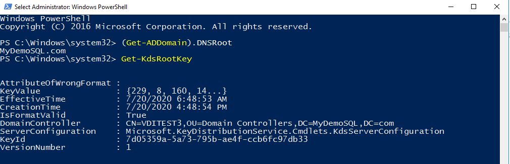 Get-KdsRootKey to check KDS 