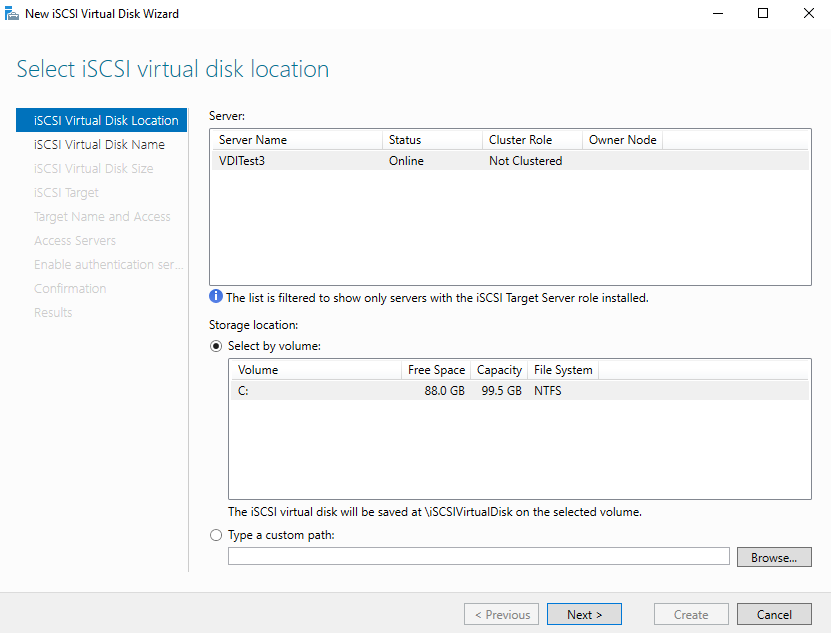 iSCSI virtual disk wizard for SQL Server Always On Availability Groups configurations