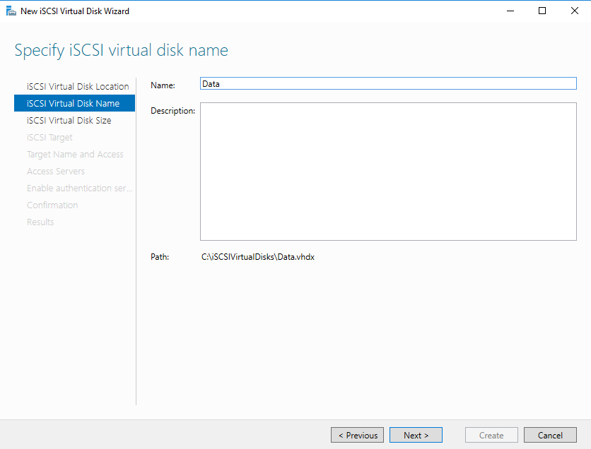 iSCSI virtual disk name