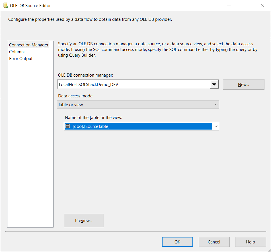 Selecting the datasource for OLEDB Source 