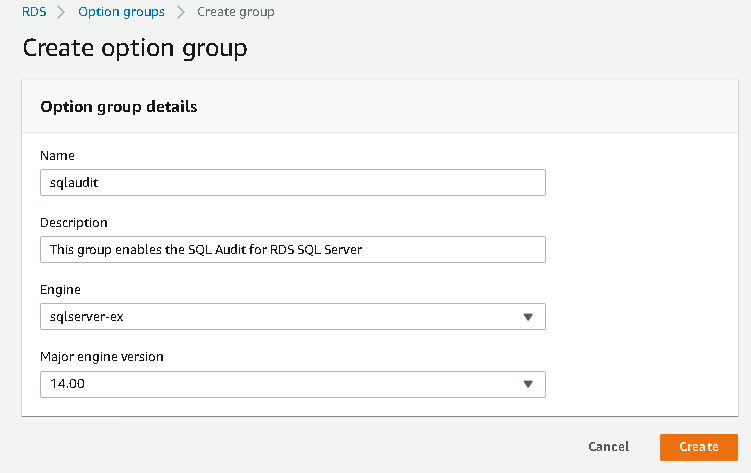 Create option group