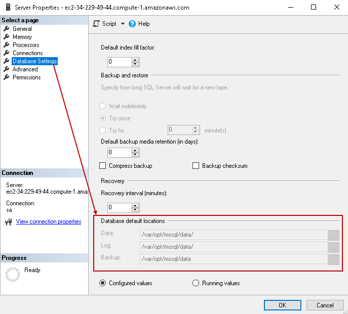 Default database locations