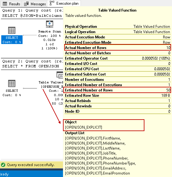 Table valued function property