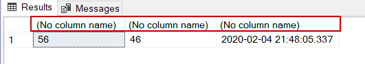 A query result without column heading