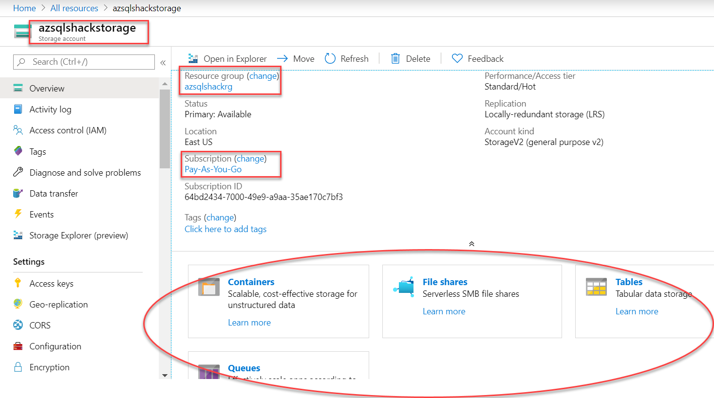 Azure Storage Account details