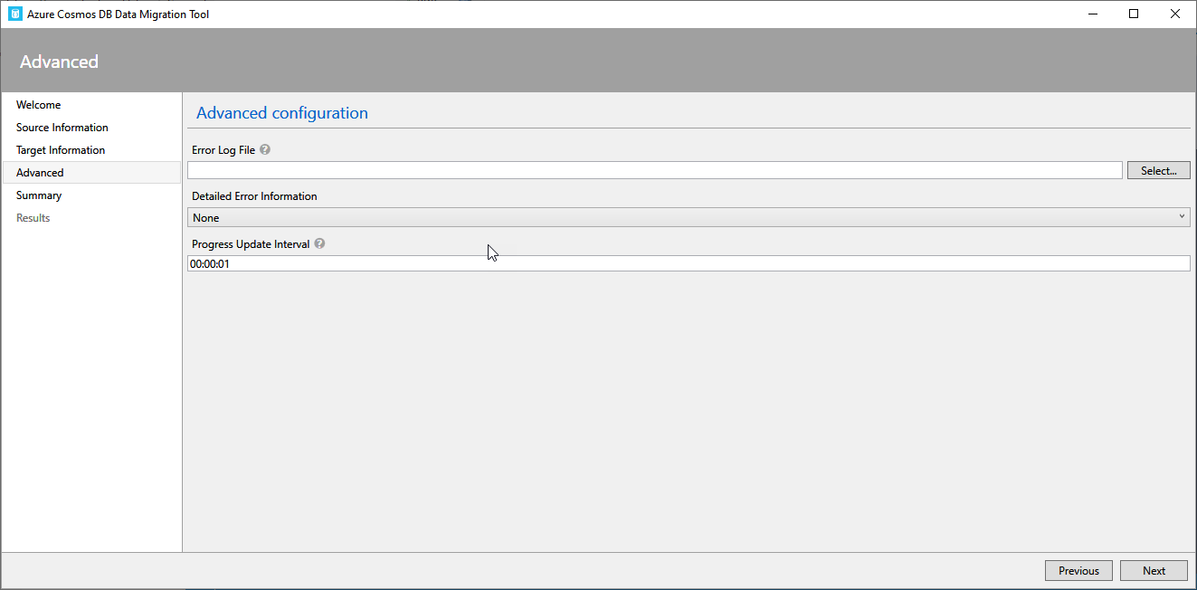 Advanced configuration screen
