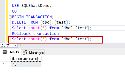 check the records count after SQL delete