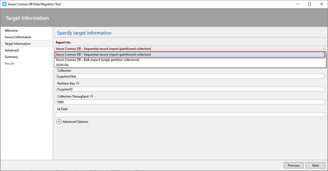 Choose export to option