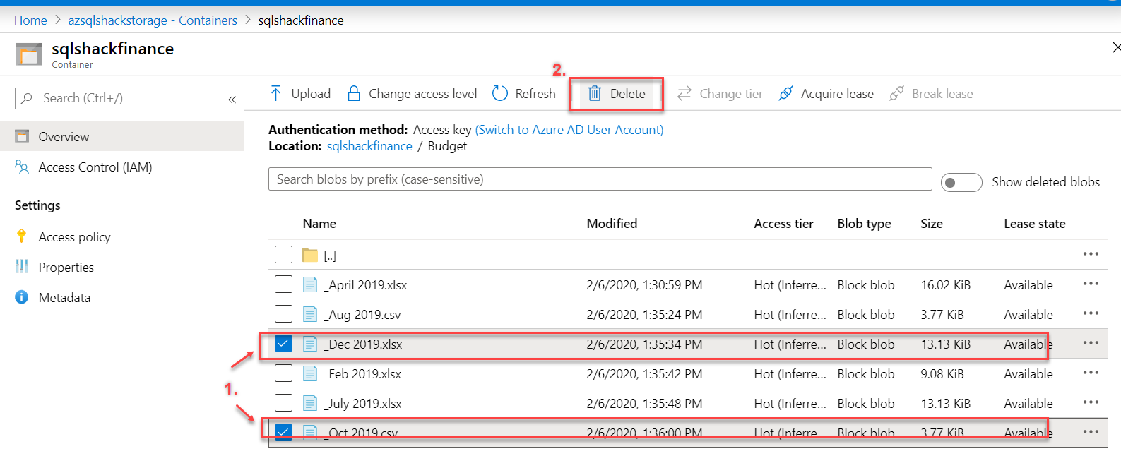 Deleting files in a container.