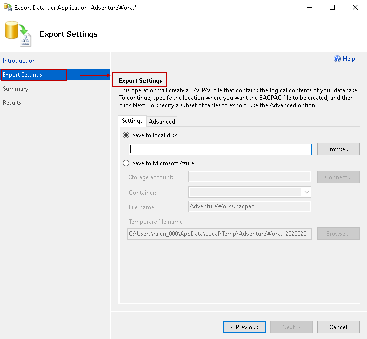 Export setting 