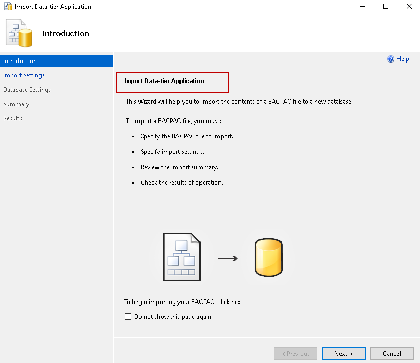 launch Import Data-tier applications wizard
