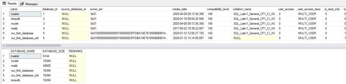 list all databases on the server - using sys. or sp