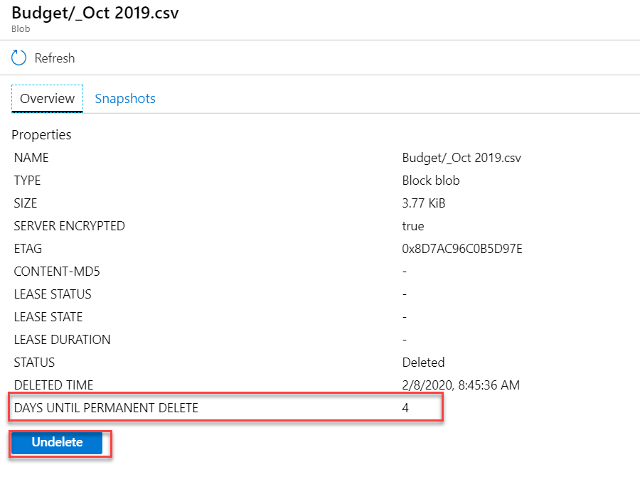 Properties of the soft deleted blob.