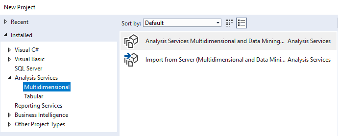 Selecting a SSAS project