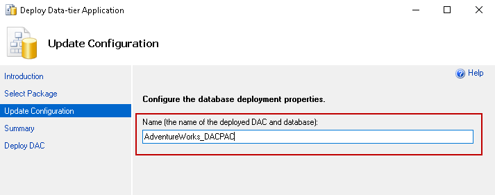 Specify a new database name
