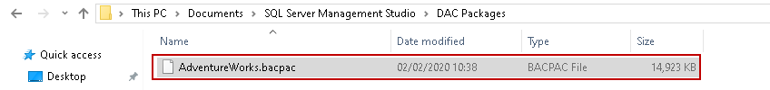 verify a .BACPAC extension file 