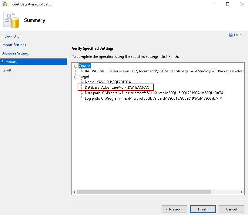Verify settings 