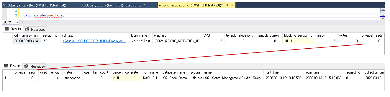 output columns of stored procedure