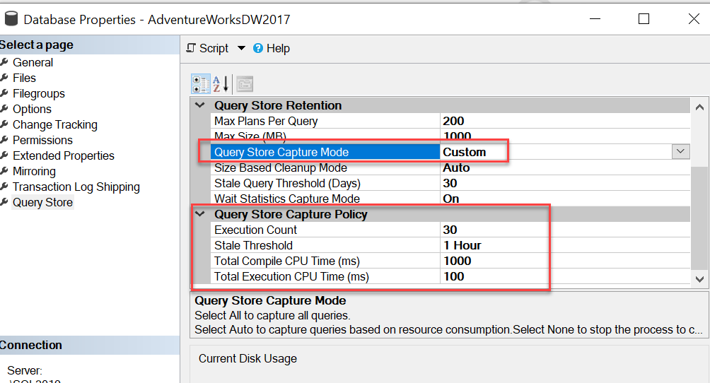 Custom options in Capture Policy.