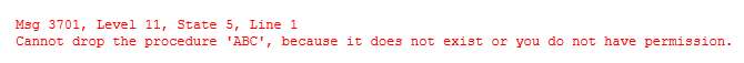 Cannot drop the procedure error