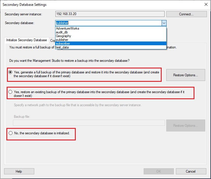 Choose Secondary database