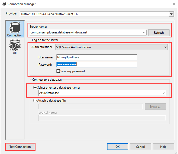 Configure ADO.Net destination to connect Azure SQL database