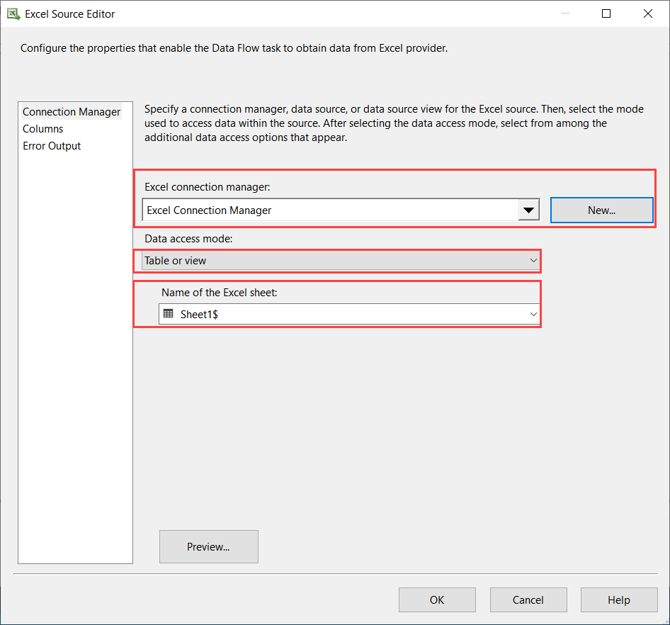 Configure excel data access mode 