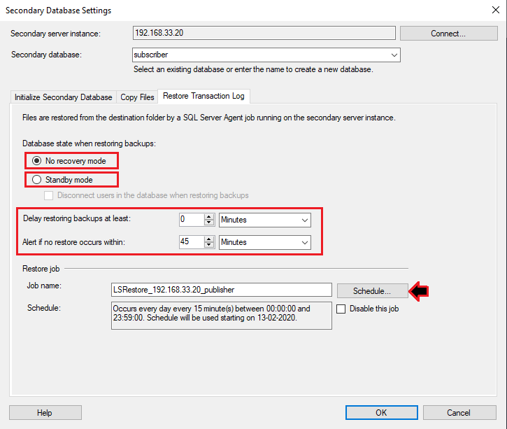 Configure job for Secondary