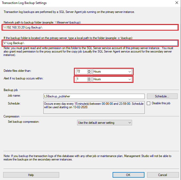 Configure SQL Server Transaction Log backup directory