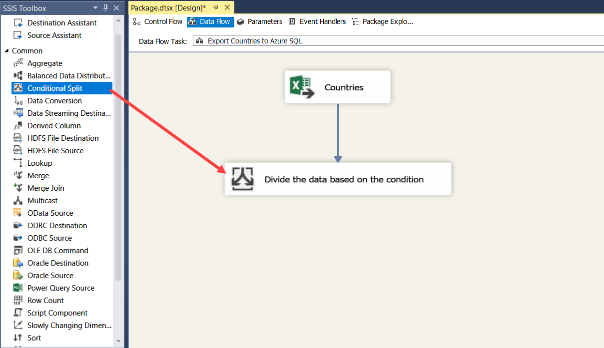 Drag and drop conditional split