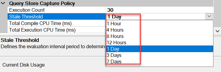 Stale Threshold drop-down values.