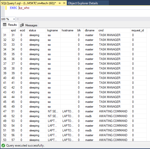 sp_who procedure output