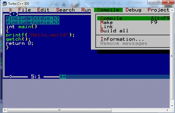 Compiling a C program with turbo C