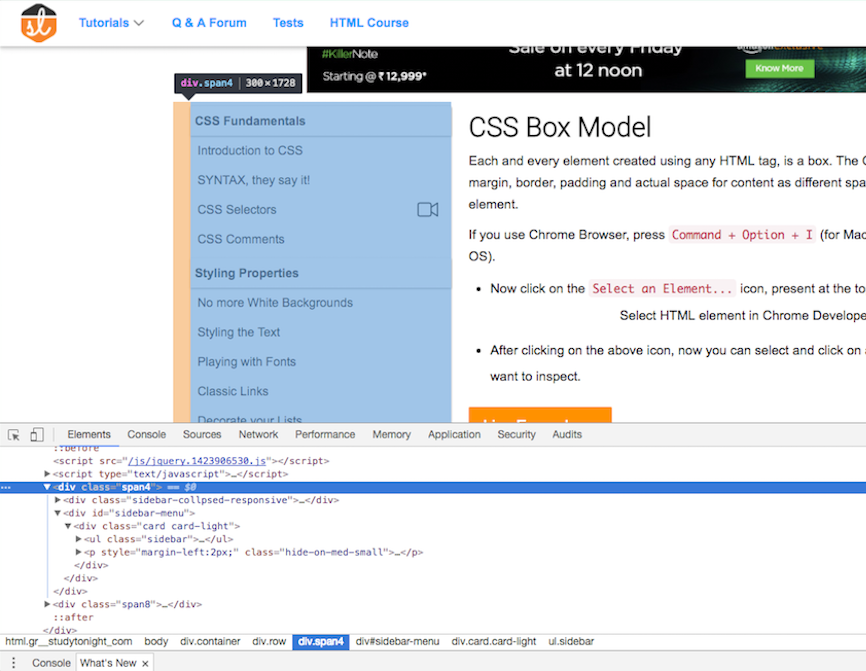 Box Model for HTML element in Chrome Developers Console