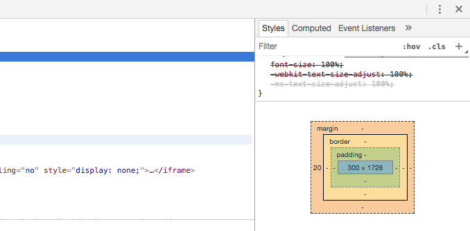 Box Model for HTML element in Chrome Developers Console