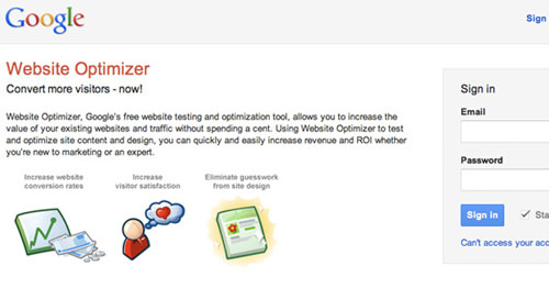 Google Web Optimizer主屏幕-空白测试