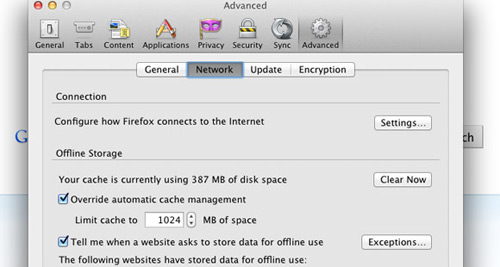 Mac OSX Firefox首选项菜单