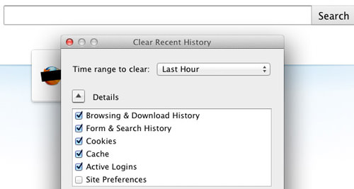 Firefox快捷方式命令，用于清除历史记录和私人数据