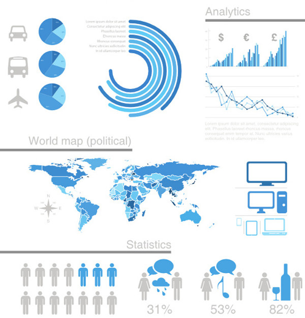蓝色图统计免费赠品信息图表
