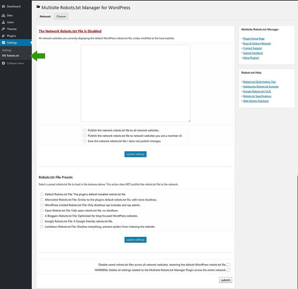 Multisite Robots.txt Manager的设置