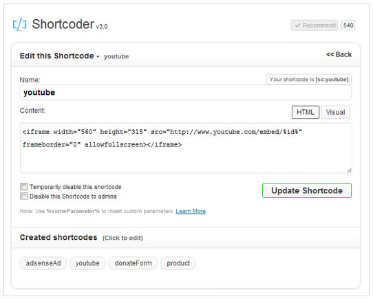 Shortcoder WordPress插件