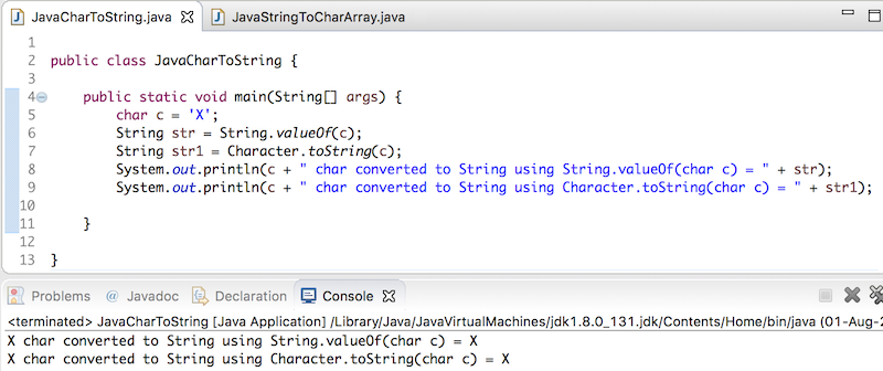 java char to string, convert char to string in java