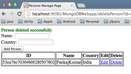 MongoDB Web Application Delete