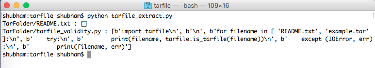 python tarfile extractfile