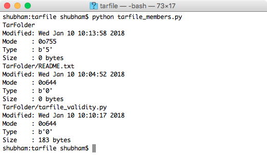 python tar file metadata